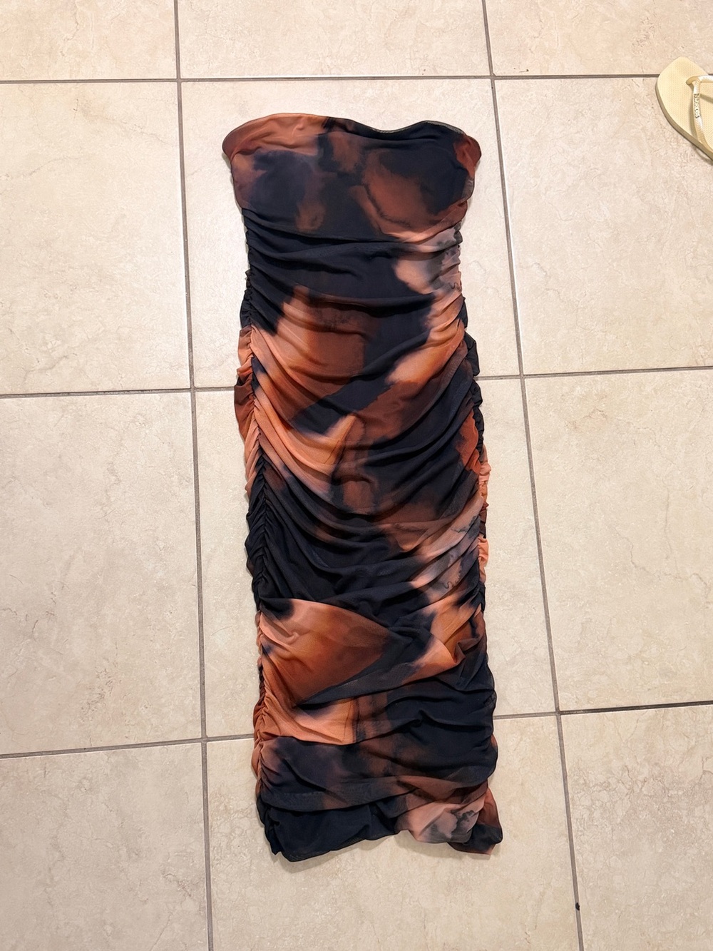 Club L London Strapless Ruched Dress in Black and Burnt Orange